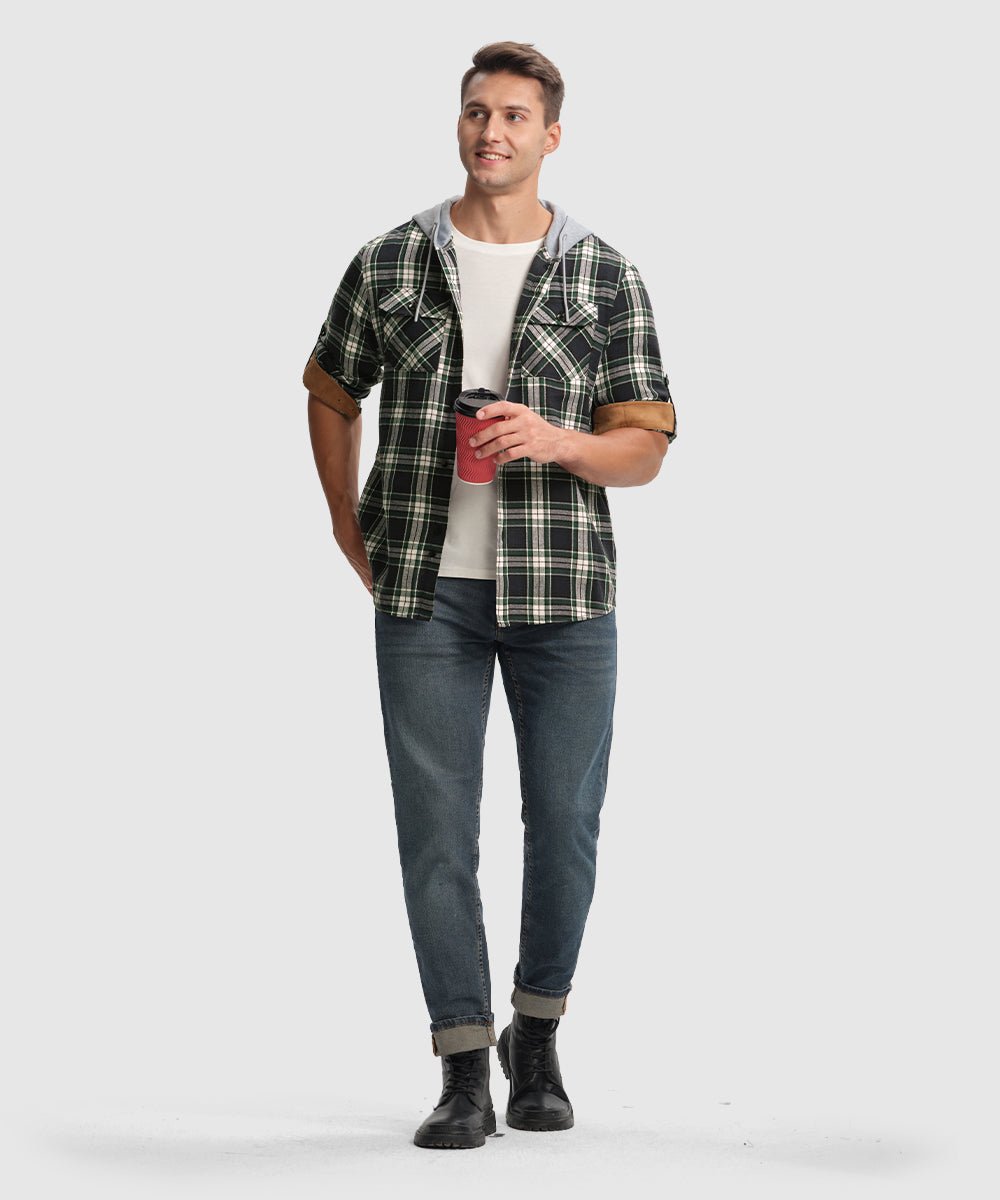 Men's Casual Buffalo Plaid Button Hooded Shirts - TBMPOY