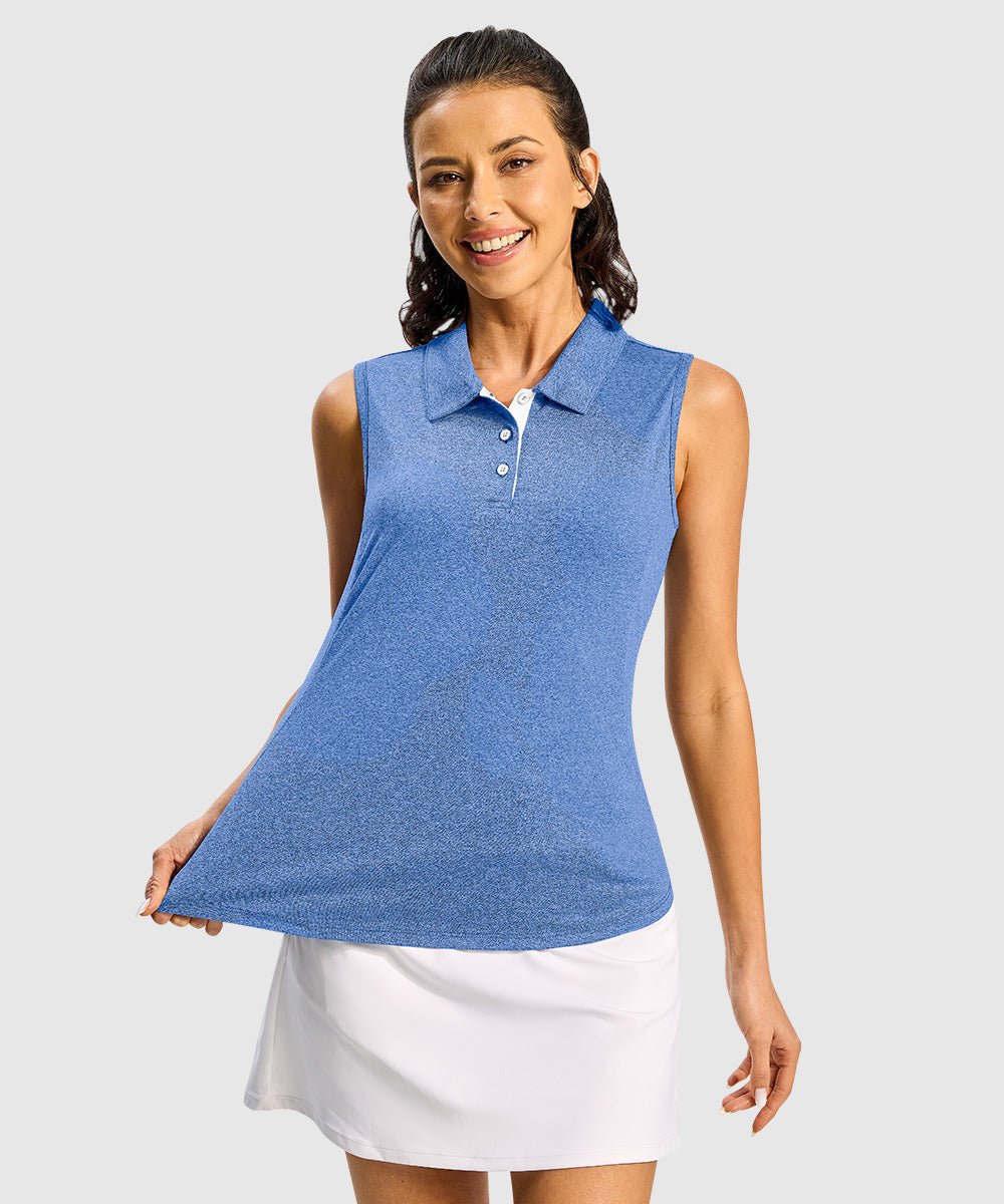 Women's Button Placket Sleeveless Polo Shirt - TBMPOY