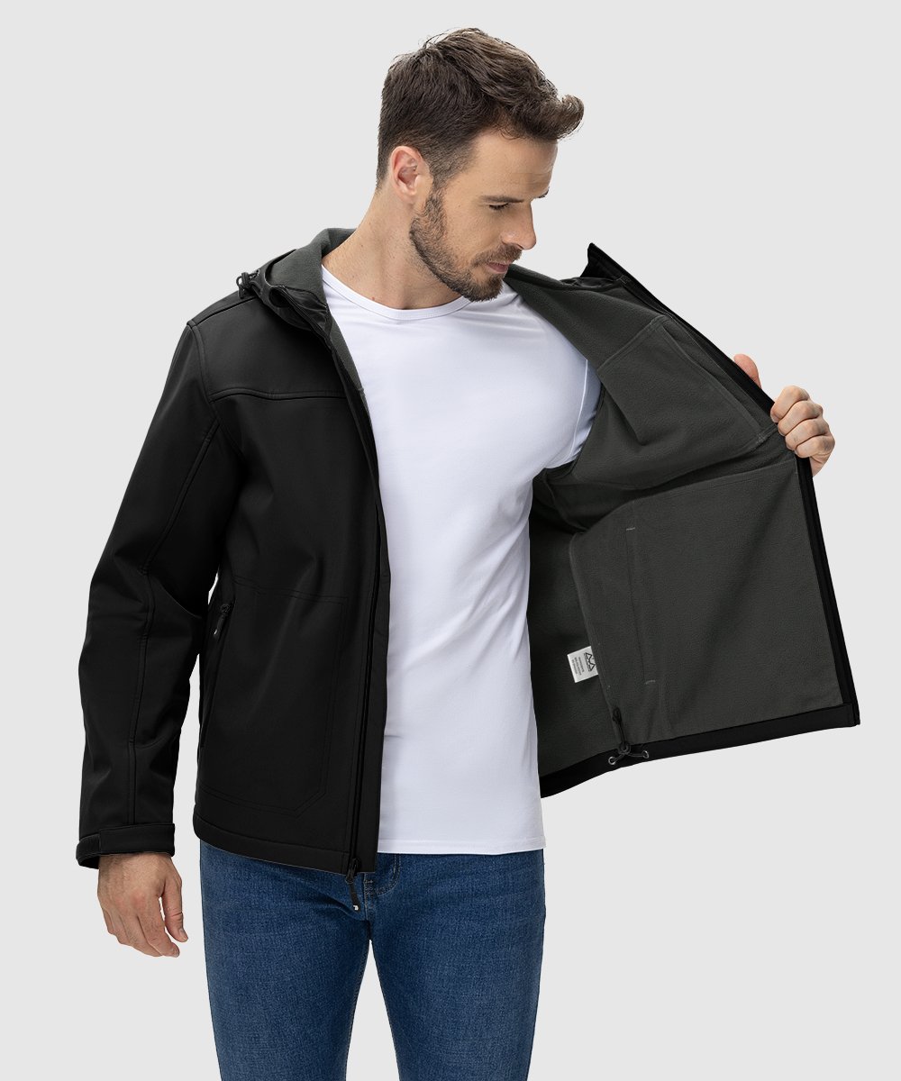 Men's Water - Resistant Softshell Fleece Lined Hooded Jacket - TBMPOY