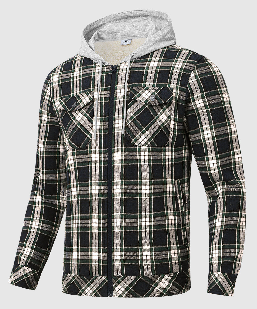 Men's Fleece Buffalo Plaid Button - Down Hooded Shirt - TBMPOY