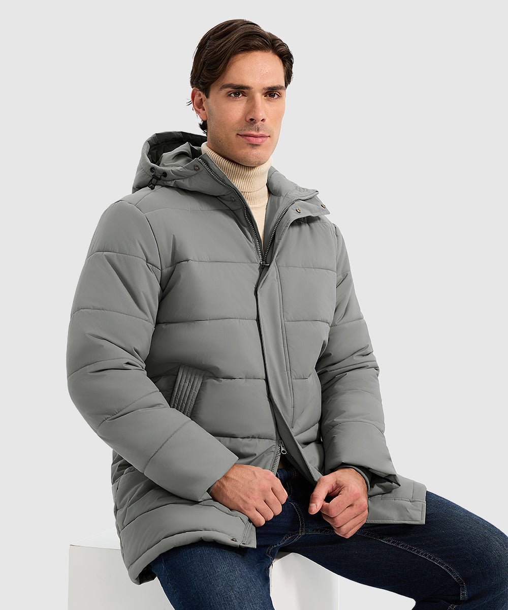 Men's Mid - length Hooded Puffer Jacket - TBMPOY