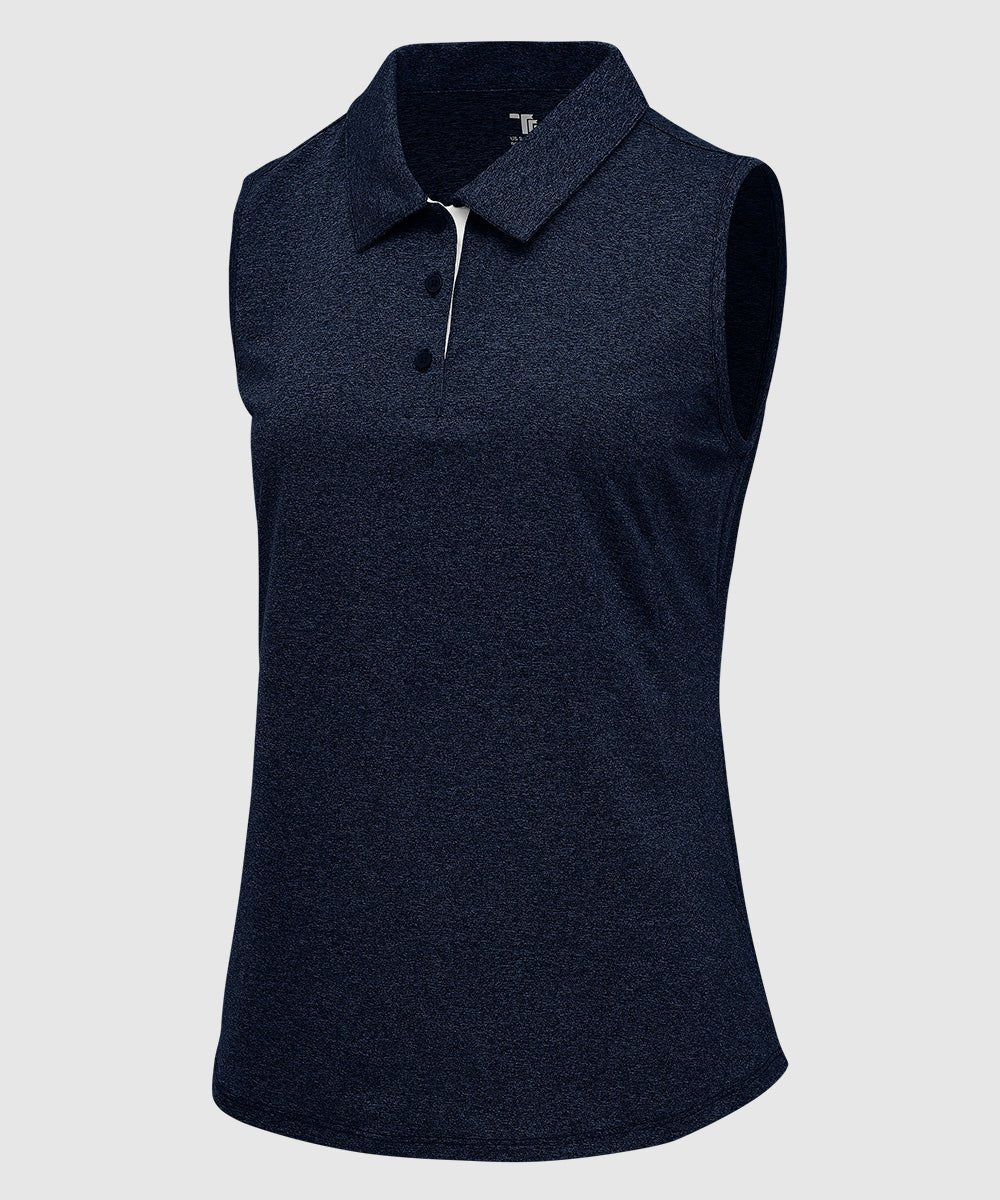 Women's Button Placket Sleeveless Polo Shirt - TBMPOY