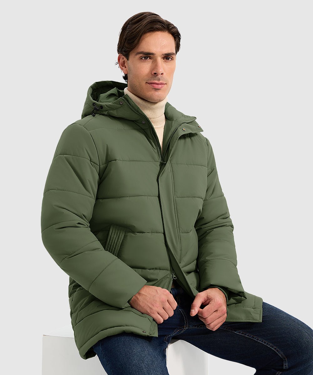 Men's Mid - length Hooded Puffer Jacket - TBMPOY