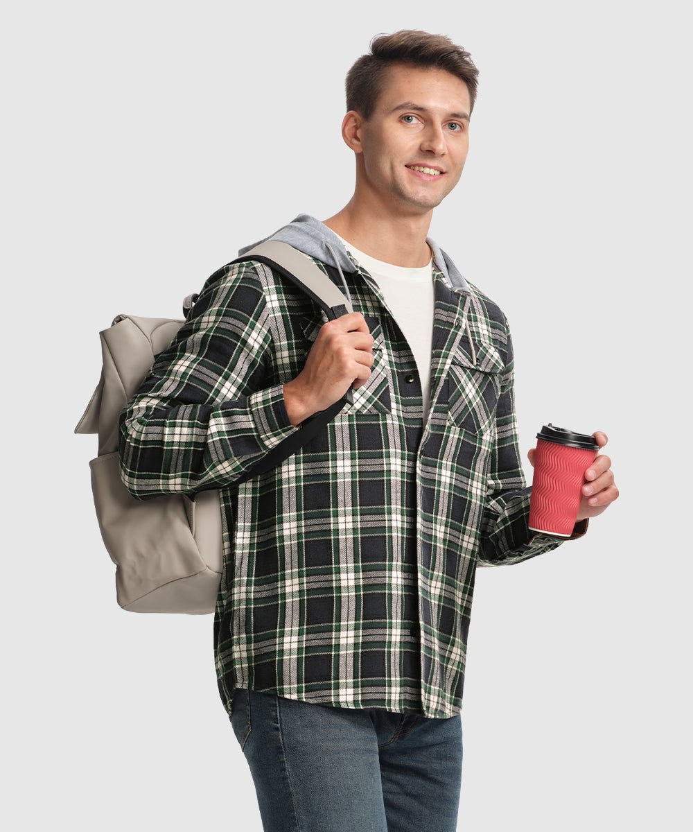 Men's Casual Buffalo Plaid Button Hooded Shirts - TBMPOY