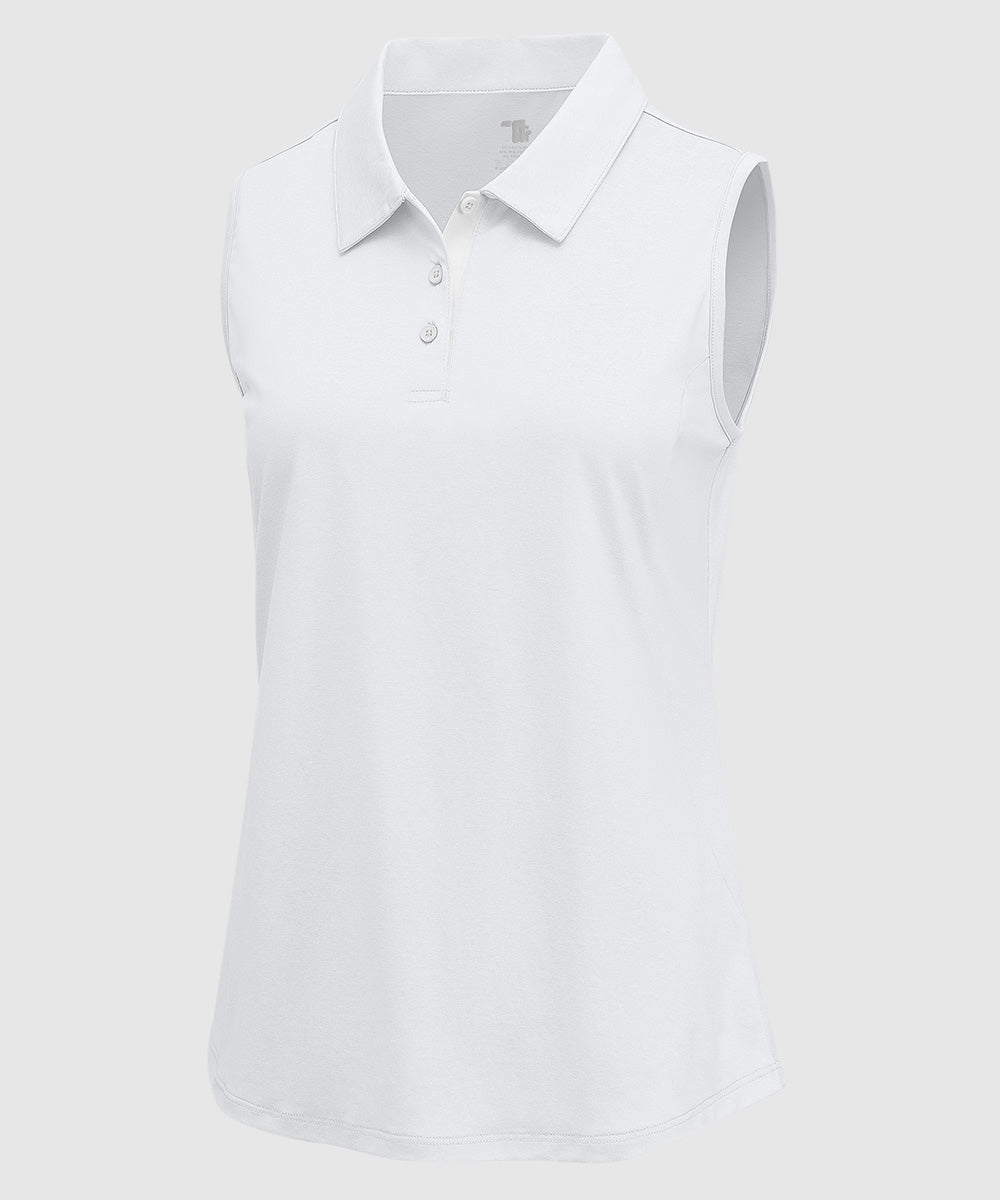 Women's Button Placket Sleeveless Polo Shirt - TBMPOY