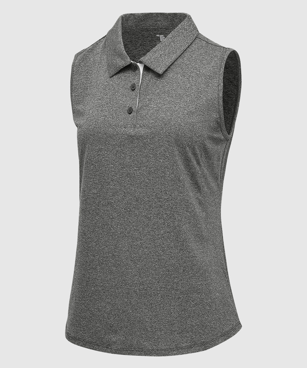 Women's Button Placket Sleeveless Polo Shirt - TBMPOY