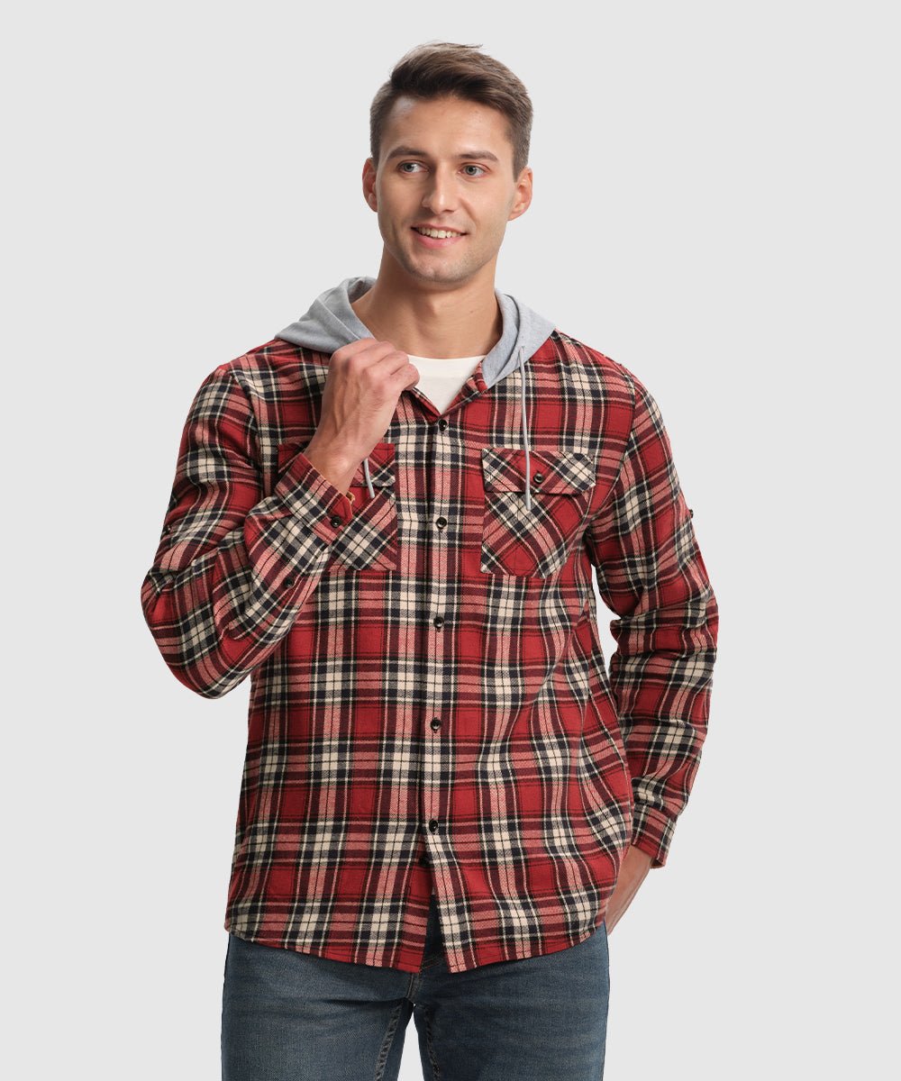 Men's Casual Buffalo Plaid Button Hooded Shirts - TBMPOY