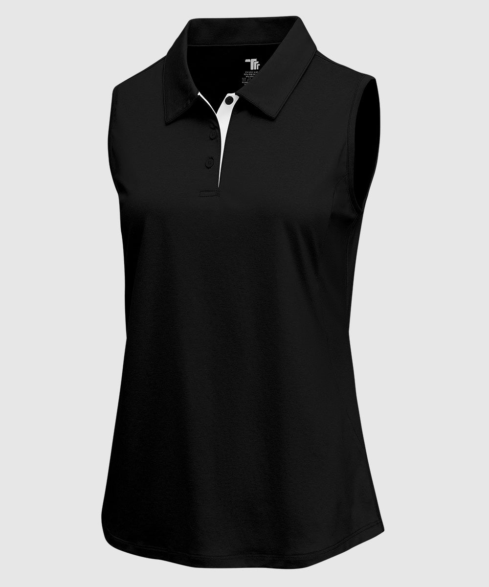 Women's Button Placket Sleeveless Polo Shirt - TBMPOY
