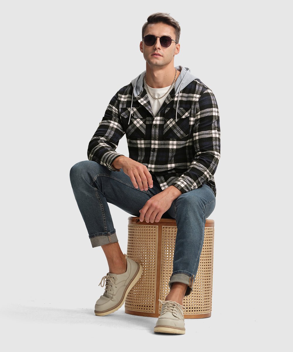 Men's Casual Buffalo Plaid Button Hooded Shirts - TBMPOY