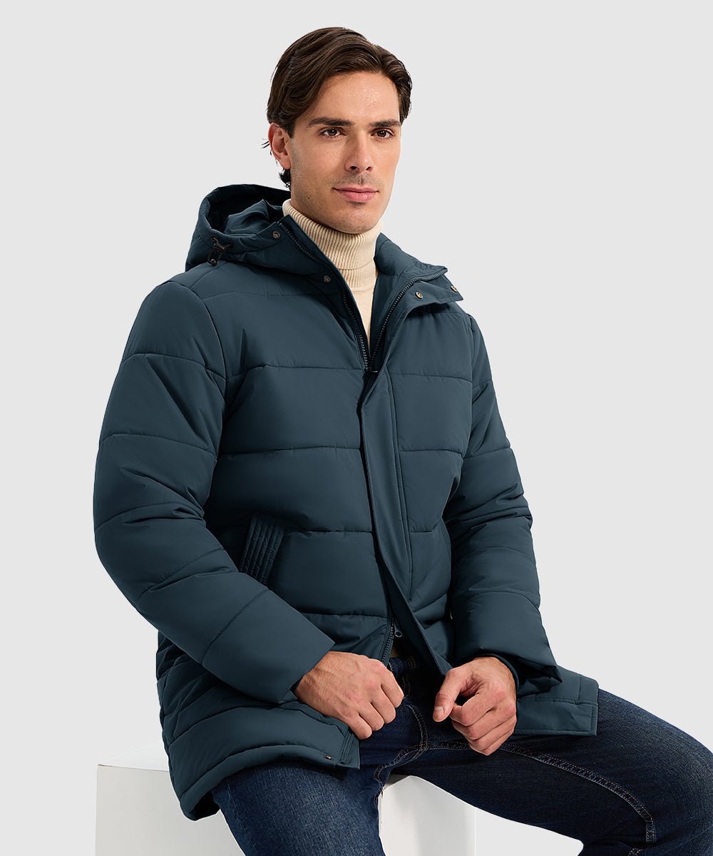Men's Mid - length Hooded Puffer Jacket - TBMPOY