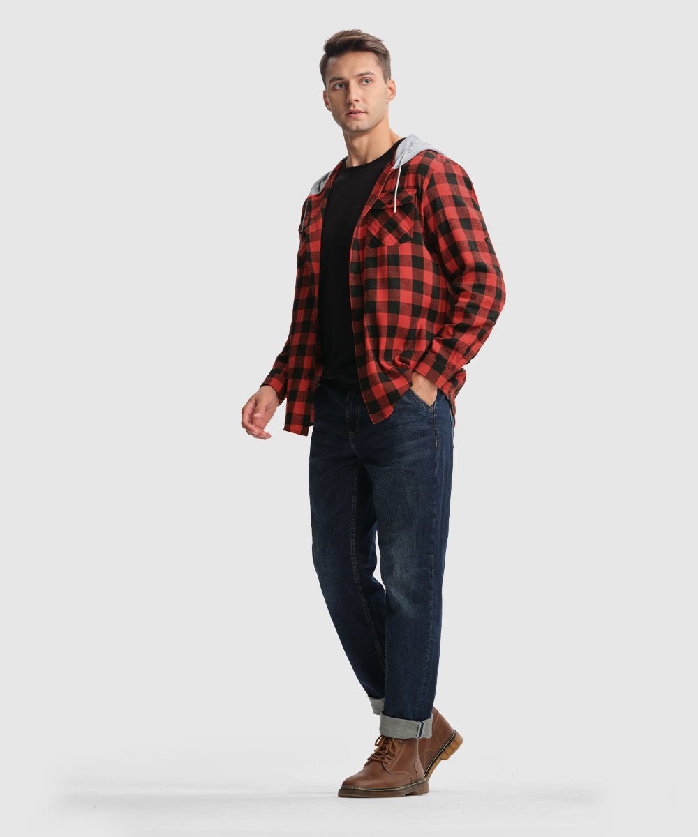 Men's Casual Buffalo Plaid Button Hooded Shirts - TBMPOY