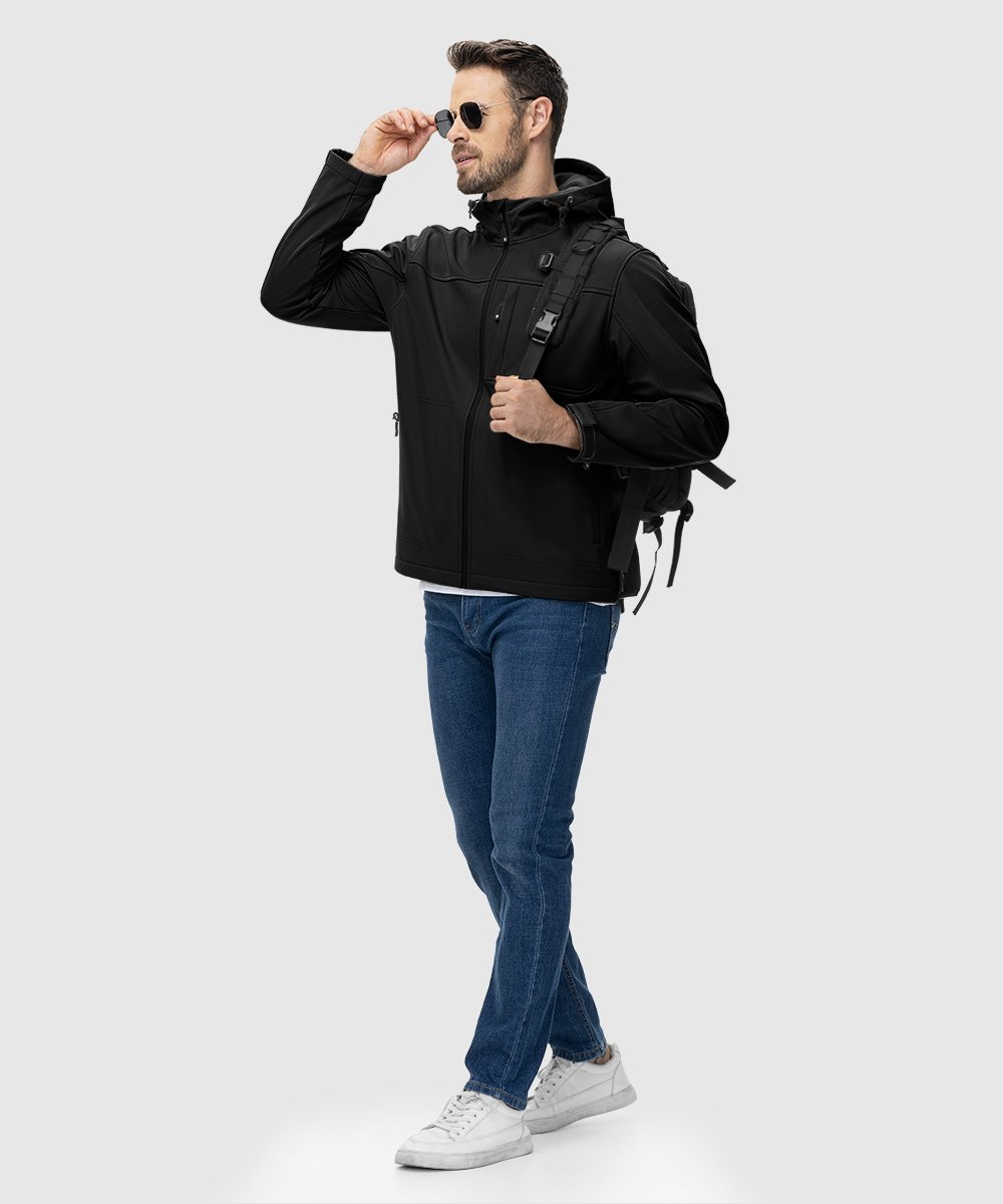 Men's Water - Resistant Softshell Fleece Lined Hooded Jacket - TBMPOY