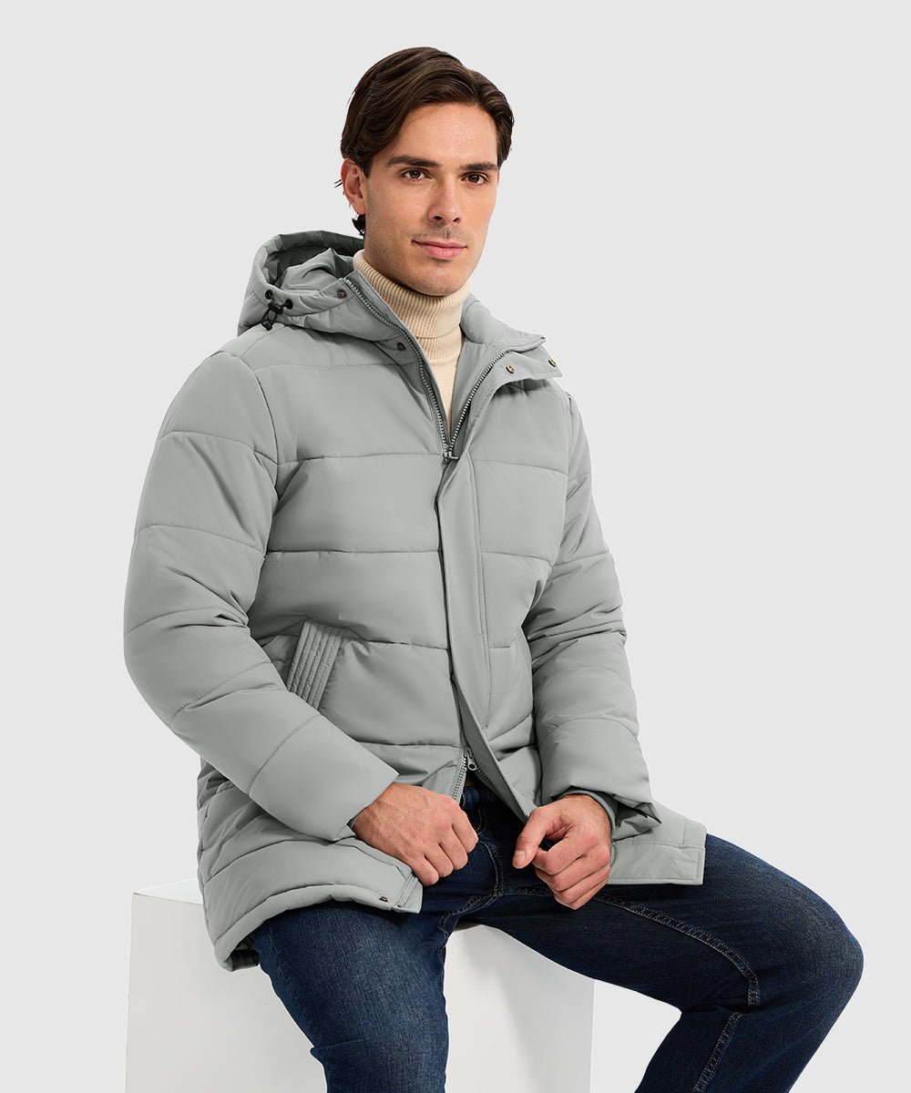 Men's Mid - length Hooded Puffer Jacket - TBMPOY