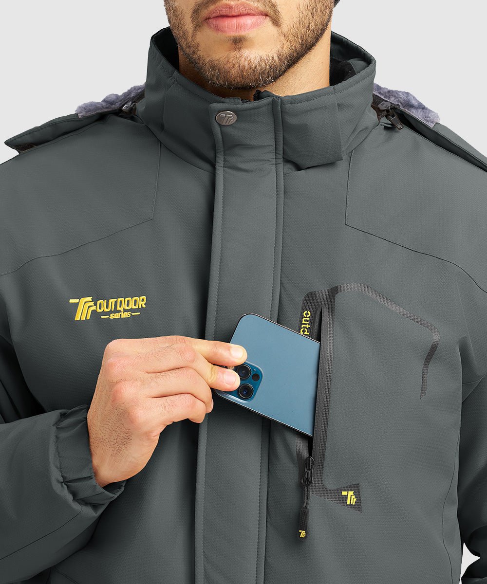 Men's Water Resistant Skiing Windbreaker Hooded Jacket - TBMPOY