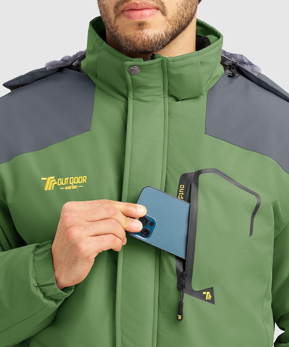 Men's Water Resistant Skiing Windbreaker Hooded Jacket - TBMPOY