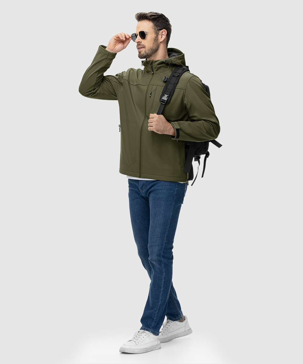 Men's Water - Resistant Softshell Fleece Lined Hooded Jacket - TBMPOY