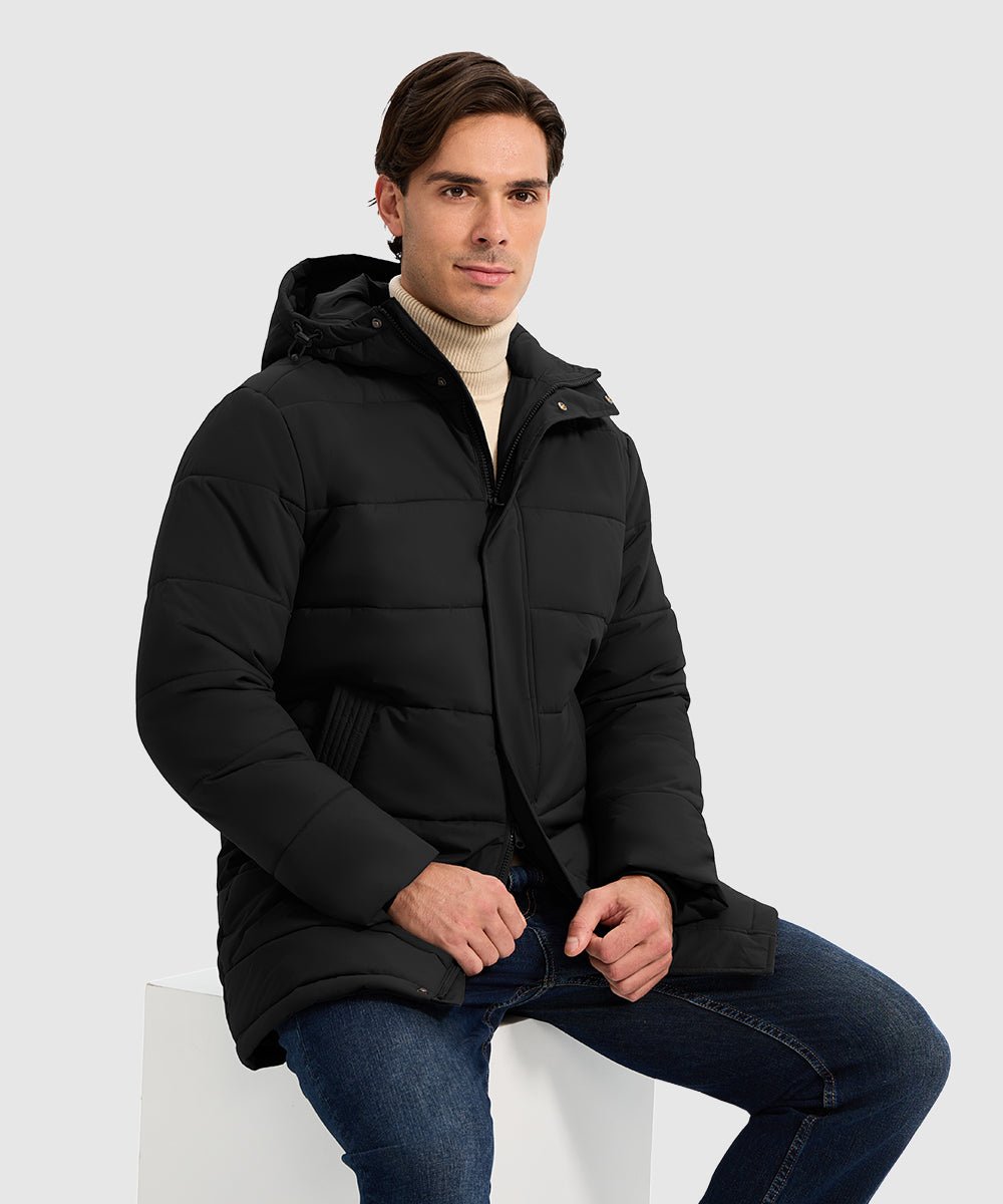 Men's Mid - length Hooded Puffer Jacket - TBMPOY