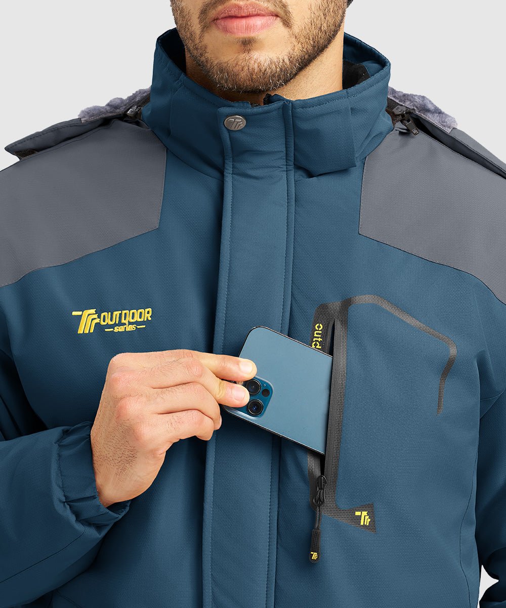 Men's Water Resistant Skiing Windbreaker Hooded Jacket - TBMPOY