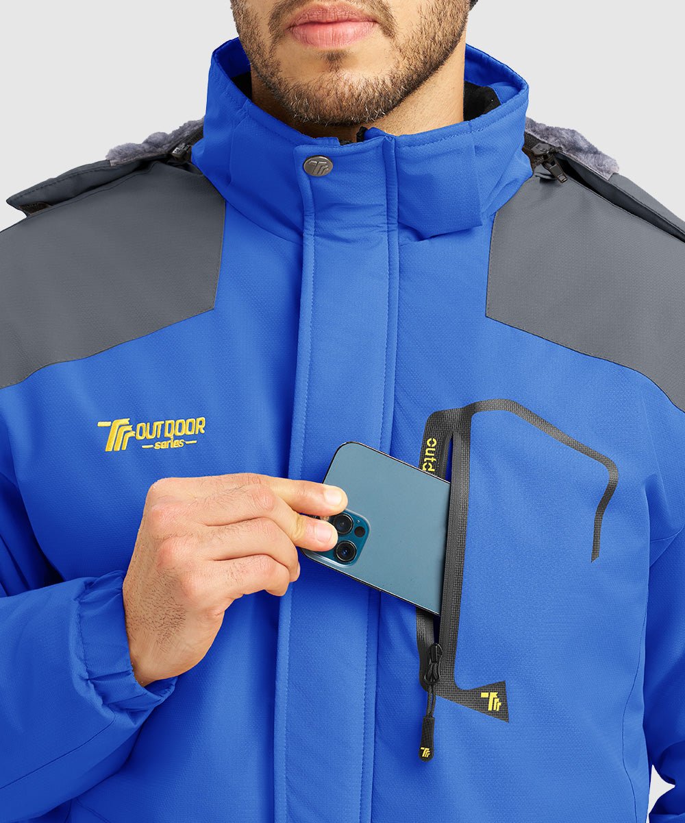 Men's Water Resistant Skiing Windbreaker Hooded Jacket - TBMPOY