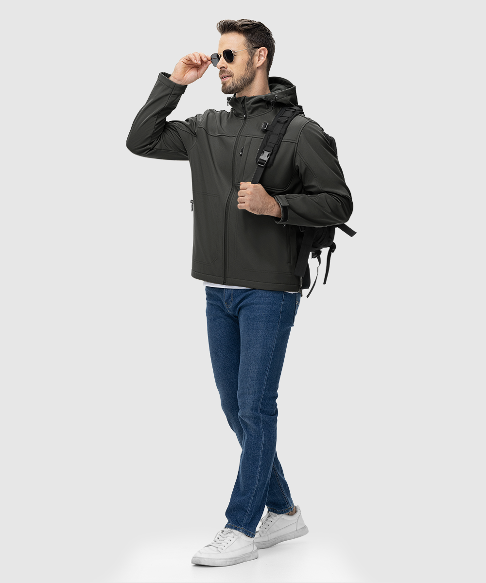 Men's Water - Resistant Softshell Fleece Lined Hooded Jacket - TBMPOY