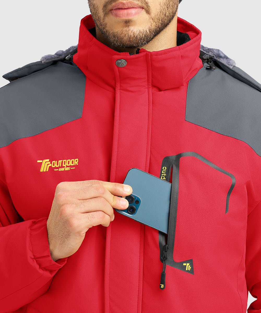 Men's Water Resistant Skiing Windbreaker Hooded Jacket - TBMPOY