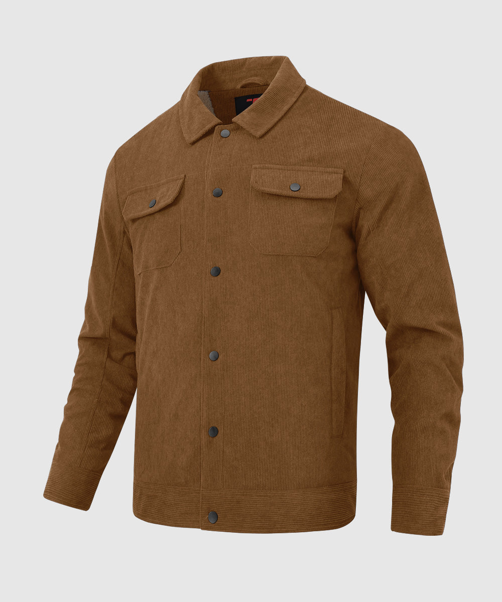 Men's Lapel Corduroy Full Snap Button Jacket - TBMPOY