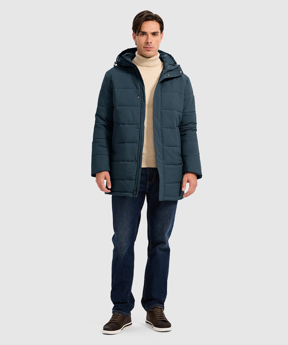 Men's Mid - length Hooded Puffer Jacket - TBMPOY