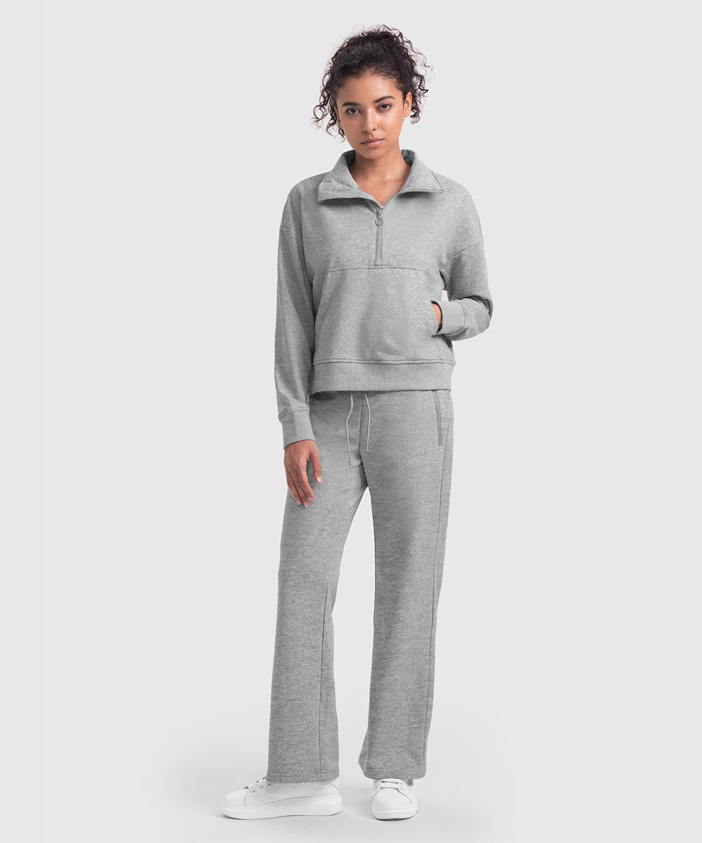 Women's 1/2 Zip Stand collar Pullover And Wide Leg Pants - TBMPOY