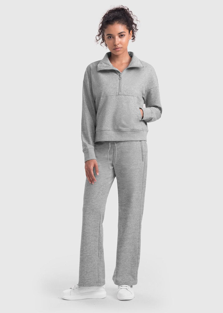 Women's 1/2 Zip Stand collar Pullover And Wide Leg Pants - TBMPOY