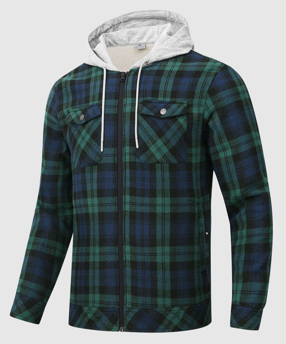 Men's Fleece Buffalo Plaid Button - Down Hooded Shirt - TBMPOY