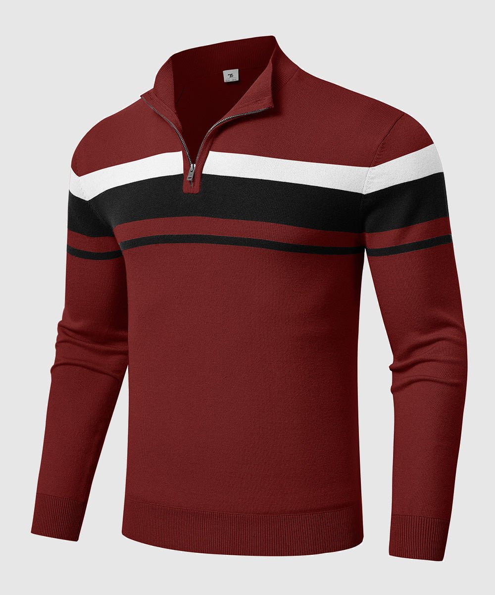 Men's 1/4 Zip Stripe Pullover Polo Sweaters - TBMPOY