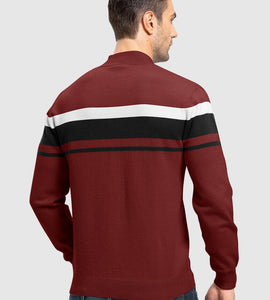Men's 1/4 Zip Stripe Pullover Polo Sweaters