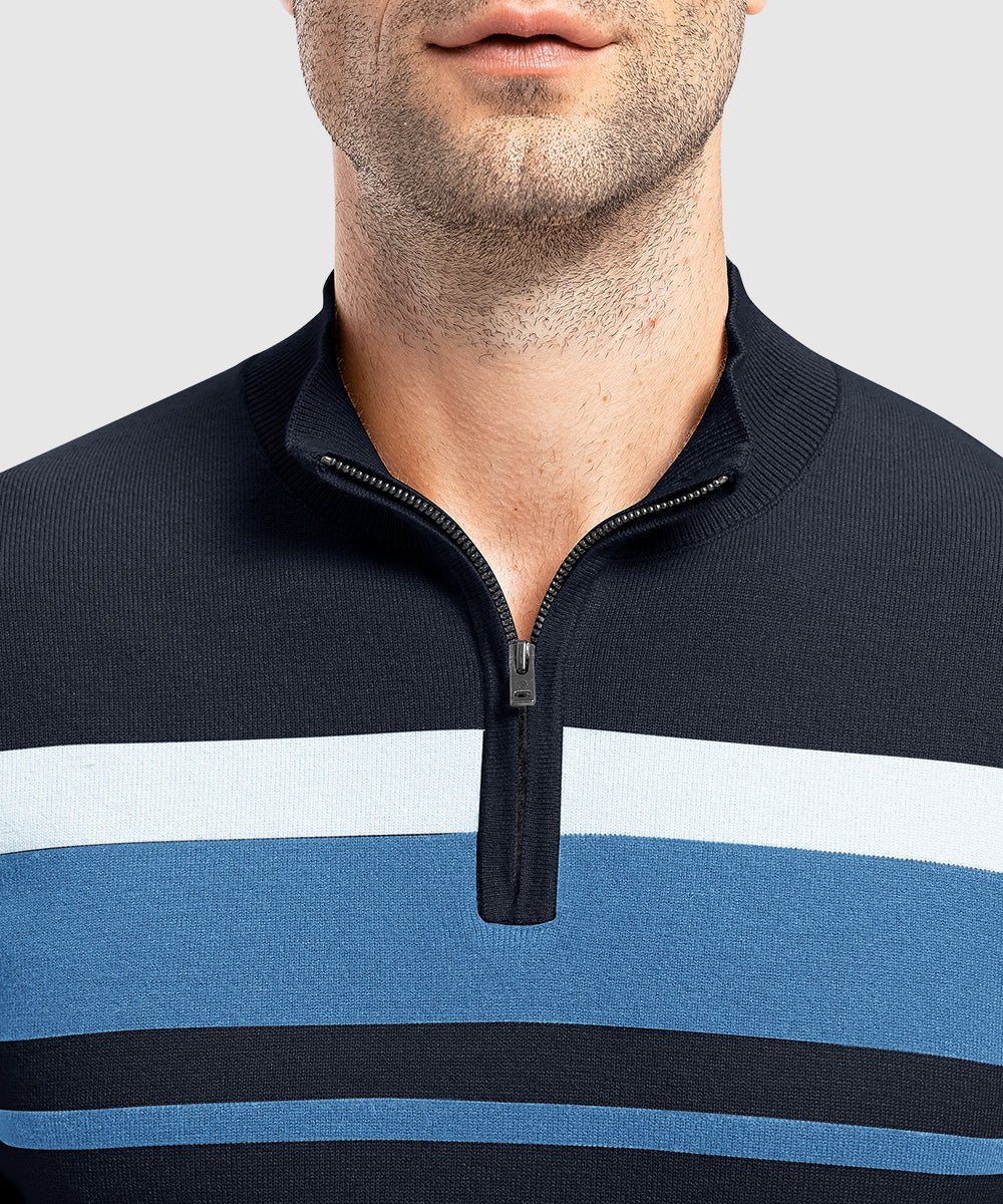 Men's 1/4 Zip Stripe Pullover Polo Sweaters - TBMPOY