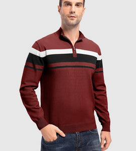 Men's 1/4 Zip Stripe Pullover Polo Sweaters