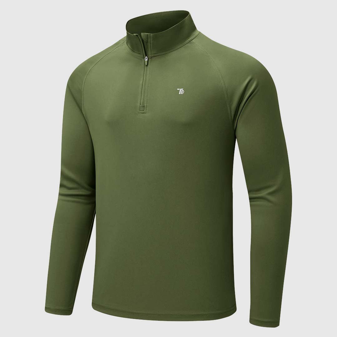 Men's 1/4 Zip UPF 50+ Long Sleeve Shirts, Army Green / L