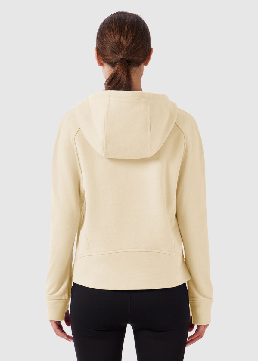 Women's 1/4 Zip Thin Fleece Hooded Pullover - TBMPOY