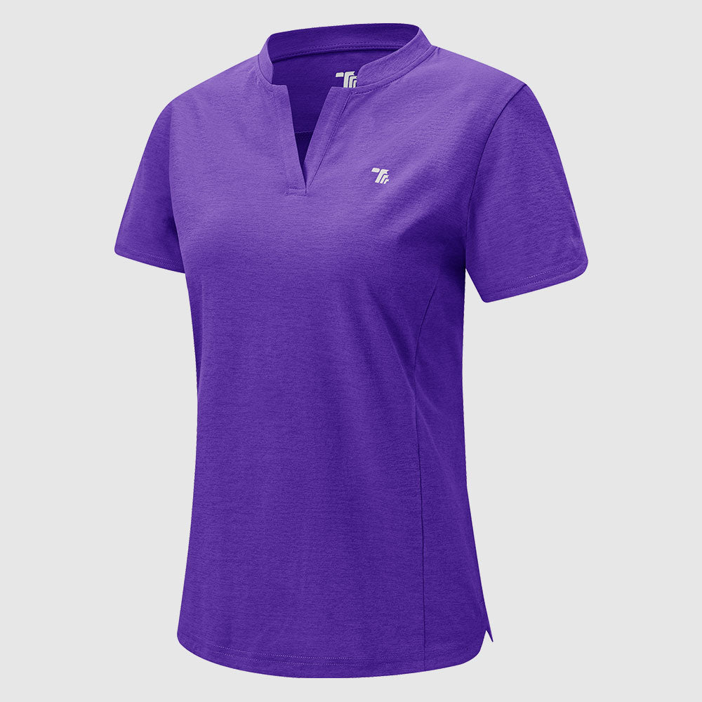 Women's Moisture Wicking V-Neck Short Sleeve Polo Shirts - TBMPOY