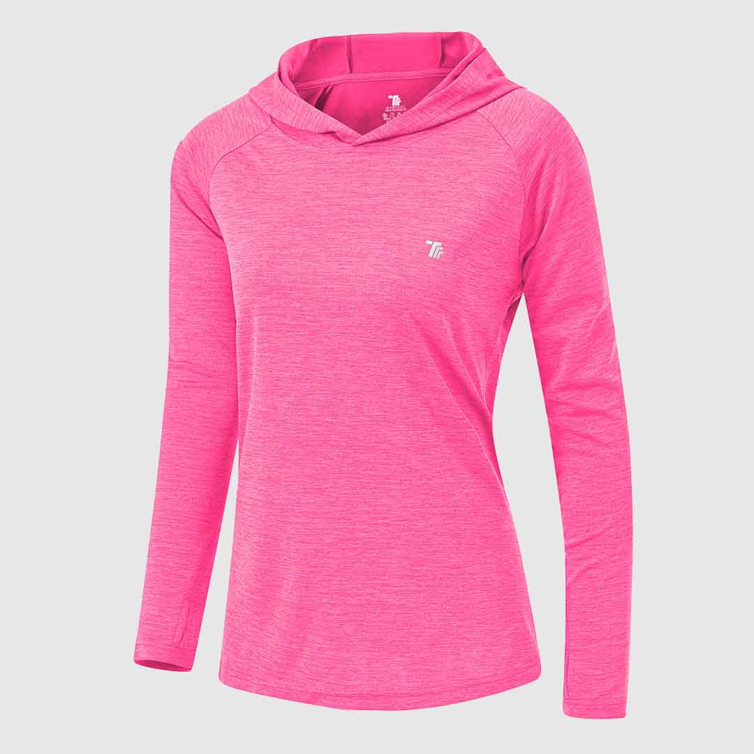 TBMPOY Womens UPF 50+ Sun Protection Hoodie Shirt Long Sleeve Fishing Hiking Outdoor UV Shirt Lightweight, Pink / XXL