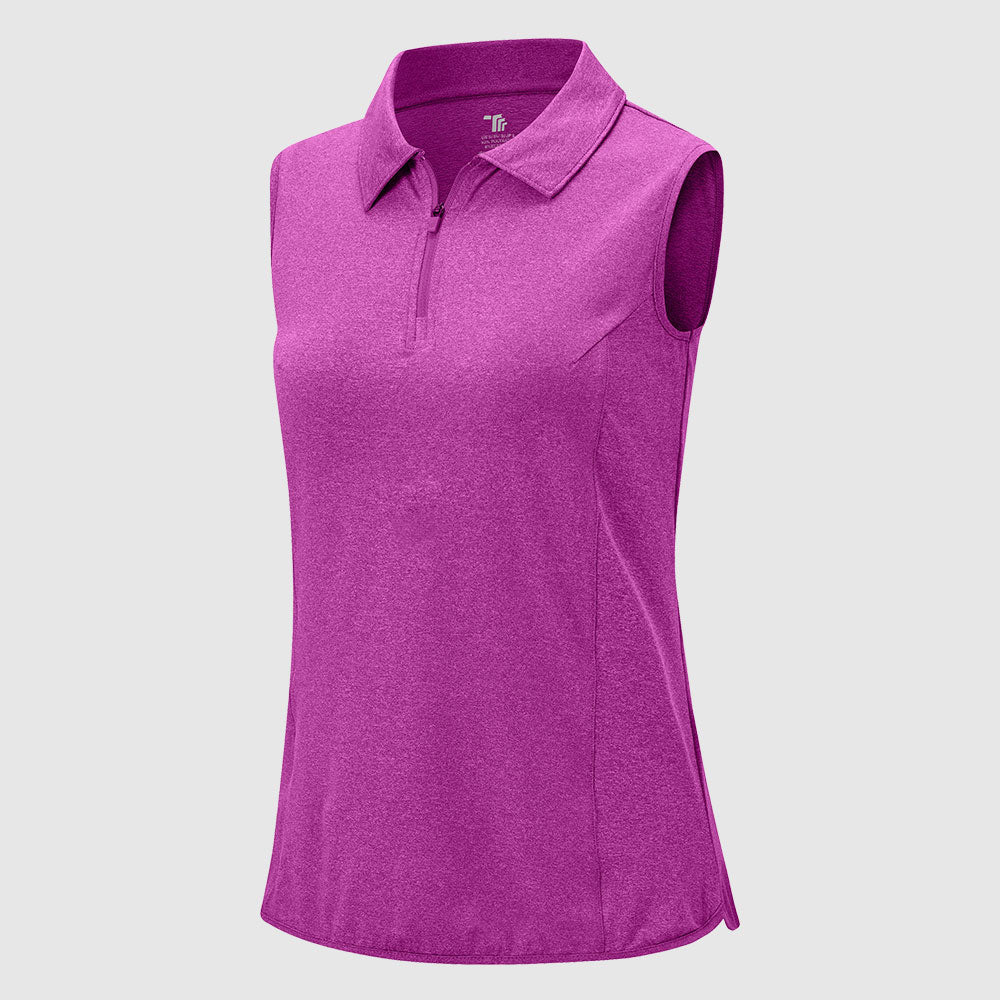 Women's UPF 50+ Quick Dry Zip Sleeveless Polo Shirt - TBMPOY