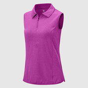 Women's UPF 50+ Quick Dry Zip Sleeveless Polo Shirt - TBMPOY