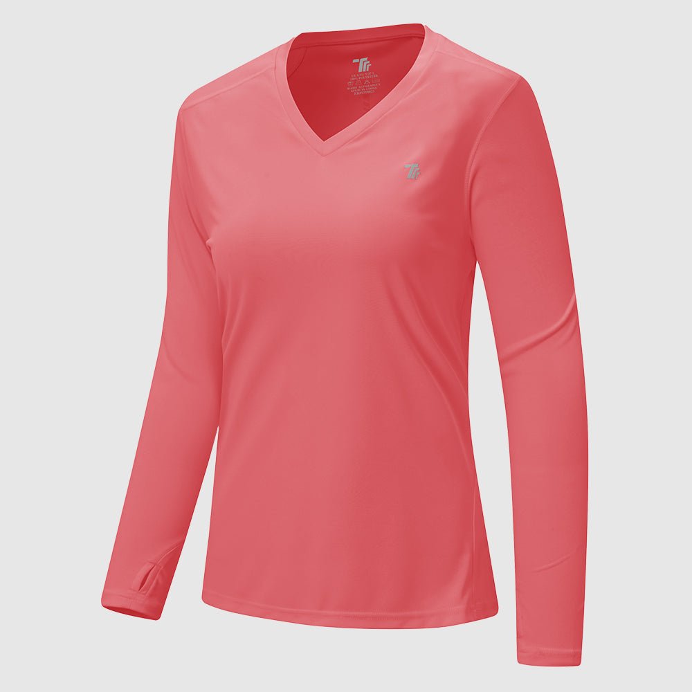 Women's UPF 50+ V-Neck Long Sleeve Shirts - TBMPOY