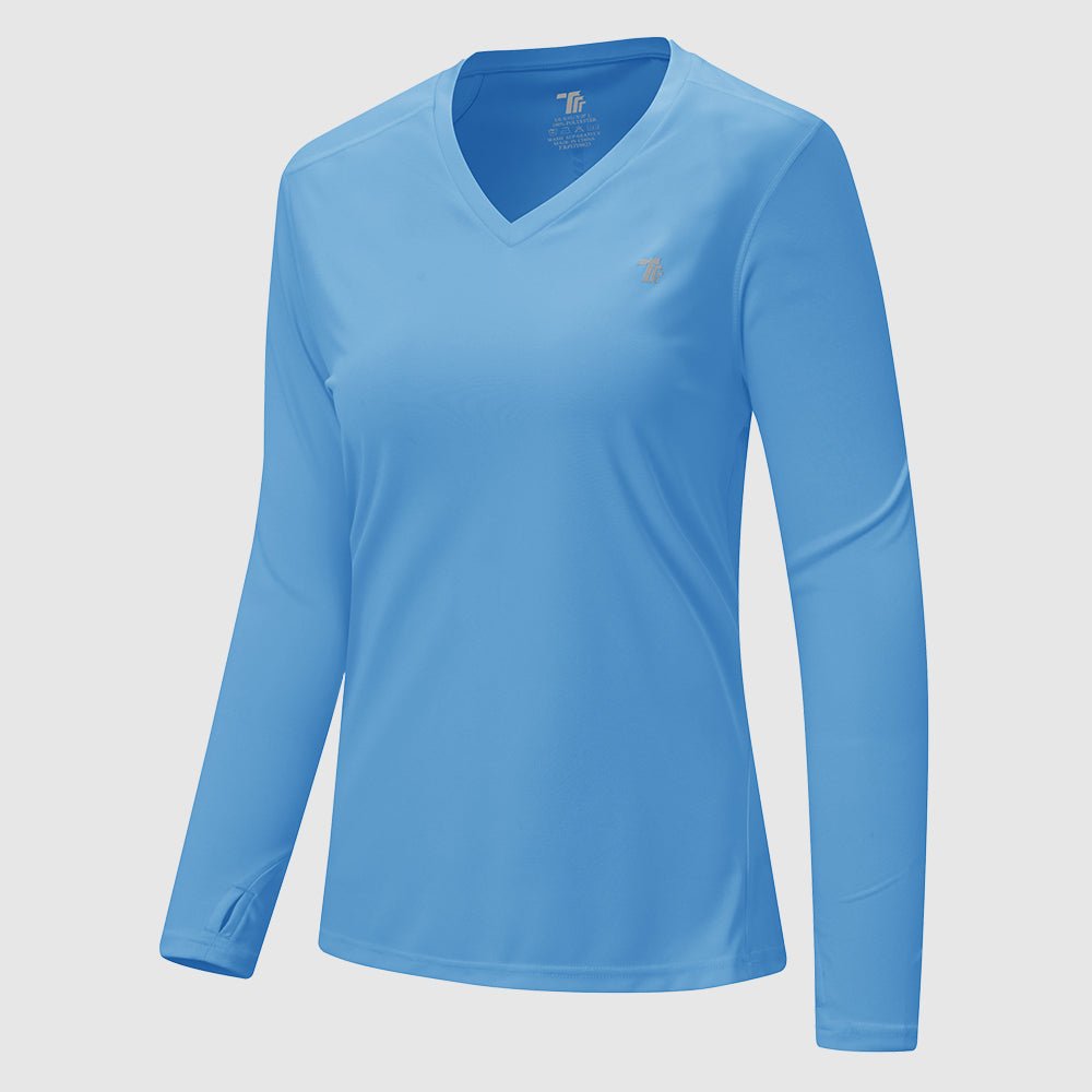Women's UPF 50+ V-Neck Long Sleeve Shirts - TBMPOY