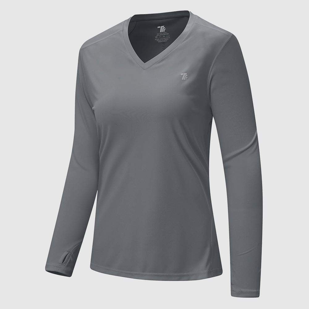 Women's UPF 50+ V-Neck Long Sleeve Shirts - TBMPOY